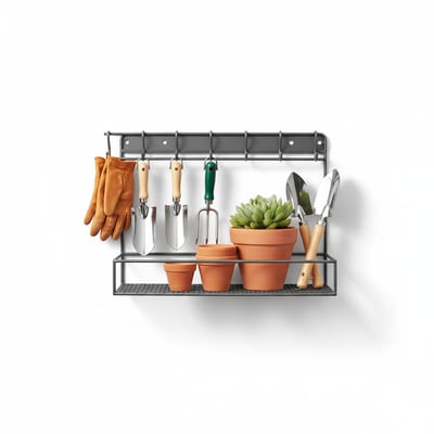 Wall-Mounted Garden Tool Organizer Rack with Hooks