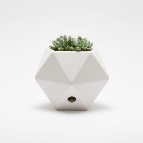 Unique Geometric Planter with Draining Hole for Succulents Ceramic White