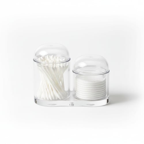 Clear Acrylic Cotton Swab & Pad Holder - Dustproof Lid Countertop Organizer