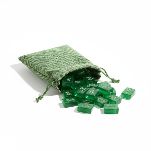 Portable Travel Mahjong Set with Mini Green Acrylic Tiles and Fabric Bag