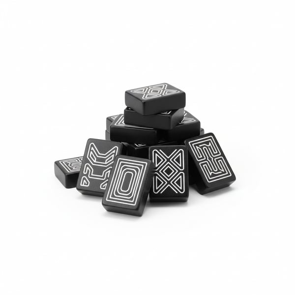 Black Mahjong Tiles with White Engraving Set of 144 Modern Design