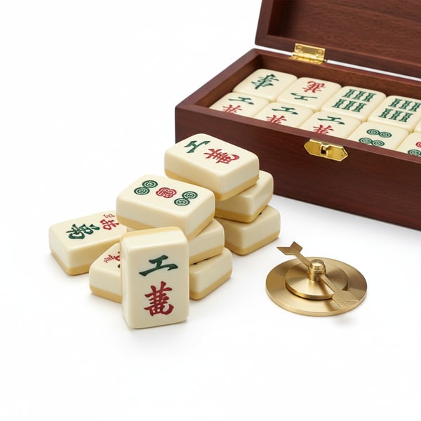 Authentic Taiwanese Mahjong Set with Heavy-Duty Tiles and Wind Indicator