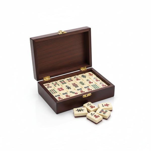 Premium Chinese Mahjong Set with Engraved Melamine Tiles and Wooden Case
