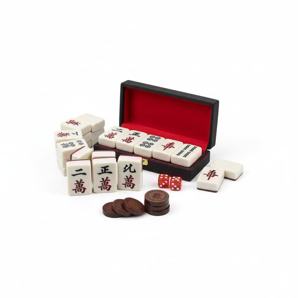 Deluxe Hong Kong Style Mahjong Set Hand-Carved White Polymer Tiles