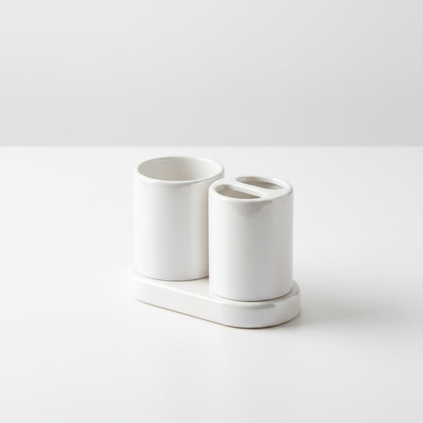 Pearl White Toothbrush & Paste Holder