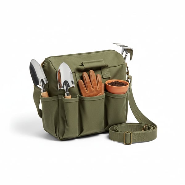 Multi-Pocket Canvas Garden Tool Bag with Adjustable Strap