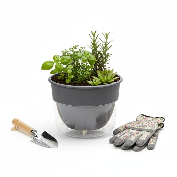 Self-Watering Plastic Planter Pot for Indoor Herbs and Succulents