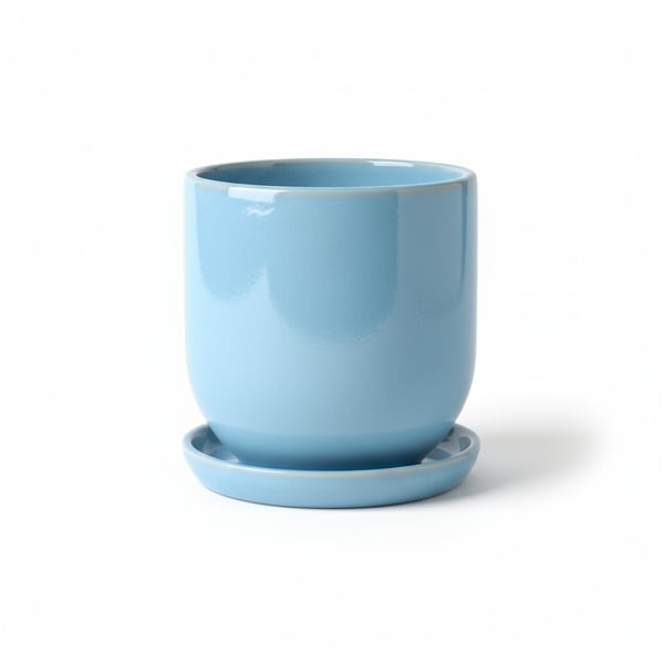 Modern Ceramic Indoor Planter with Glazed Finish and Saucer