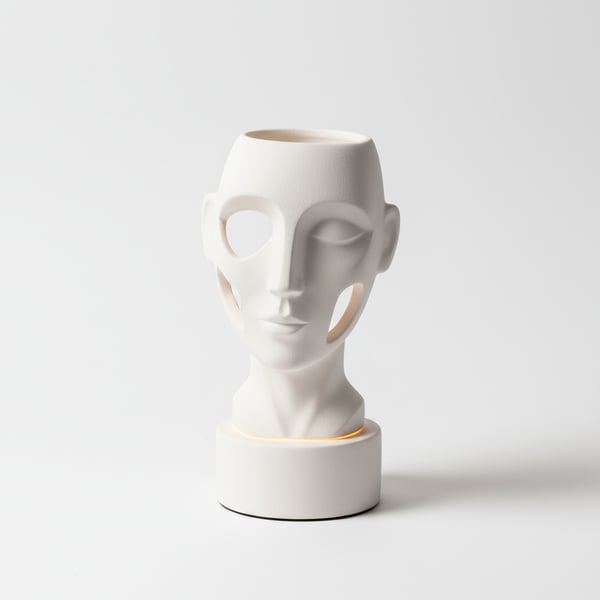 Abstract Human Face Ceramic Bust Elegant Desk Sculpture