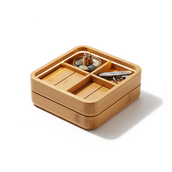 Bamboo Desktop Storage Box with Adjustable Dividers