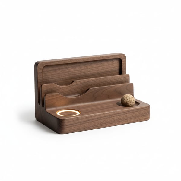 Solid Wood Desk Tidy with Slots for Phone and Tablet