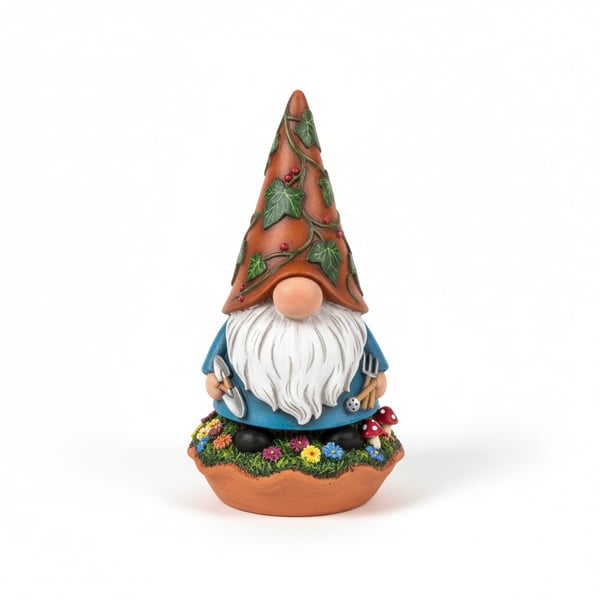 Hand-Painted Terracotta Desk Gnome Ornament Garden Theme