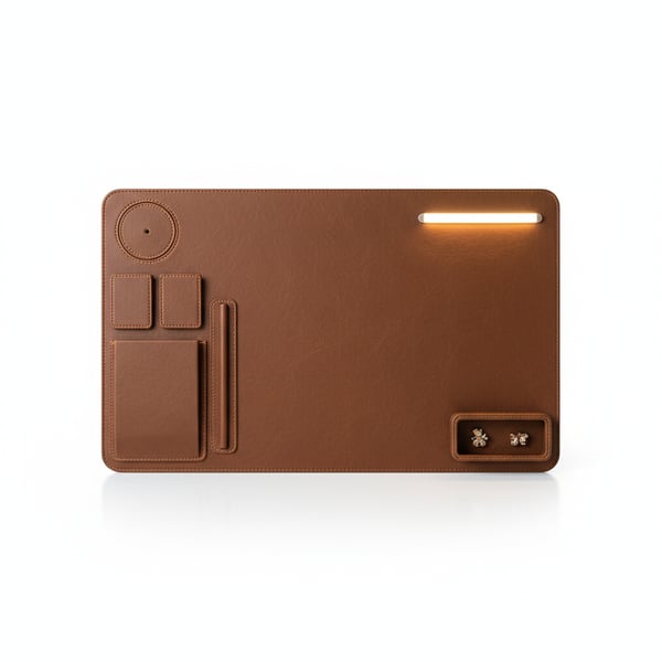 Leatherette Desk Pad with Built-in Organizer Pockets
