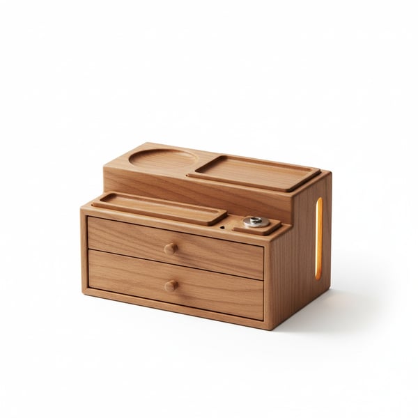 Multi-Functional Wooden Desk Organizer with Drawers