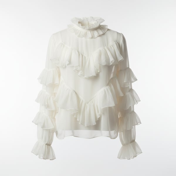 Mes Anges Sheer Chiffon Ruffle Blouse