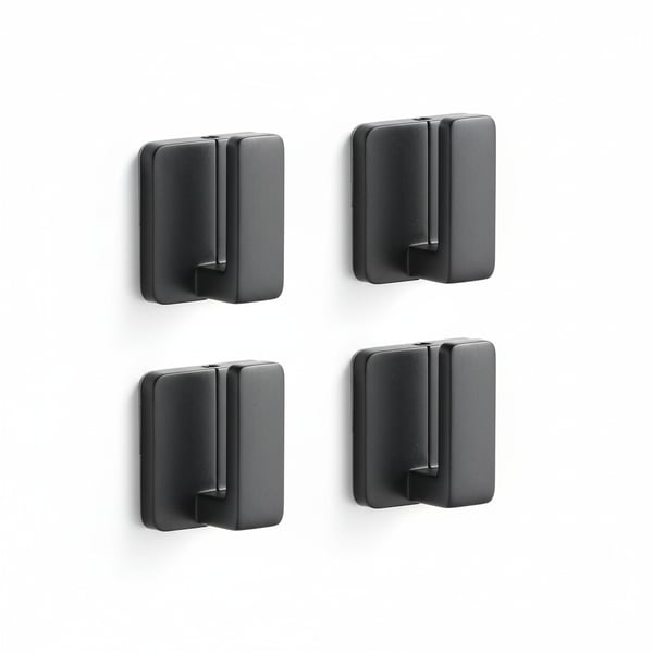 Matte Black Self-Adhesive Wall Hooks - Robe & Towel Hangers 4-Pack