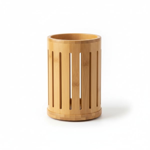 Natural Bamboo Kitchen Utensil Holder - Countertop Storage Caddy