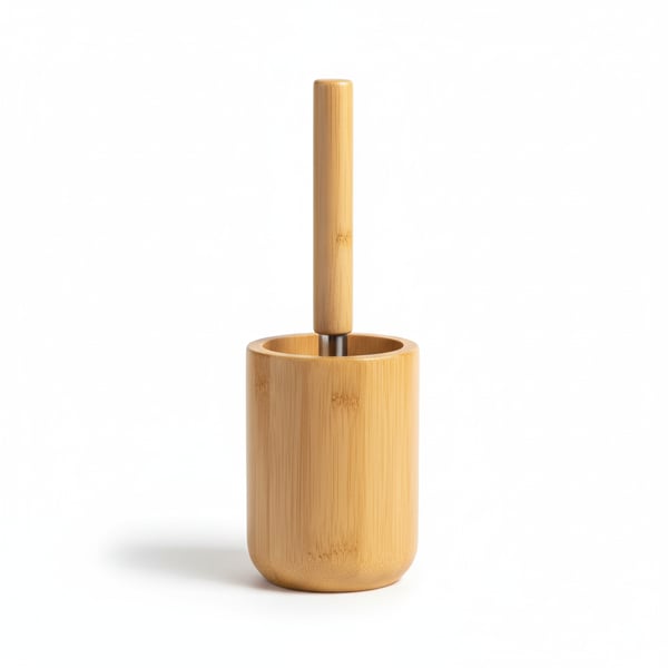 Natural Bamboo Toilet Brush & Holder Set - Slim Hygienic Design