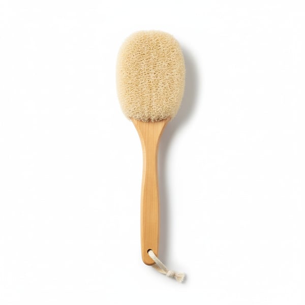 Natural Loofah Back Scrubber with Long Handle - Exfoliating Bath Tool