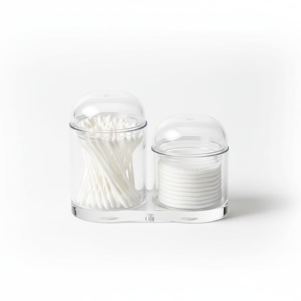 Clear Acrylic Cotton Swab & Pad Holder - Dustproof Lid Countertop Organizer