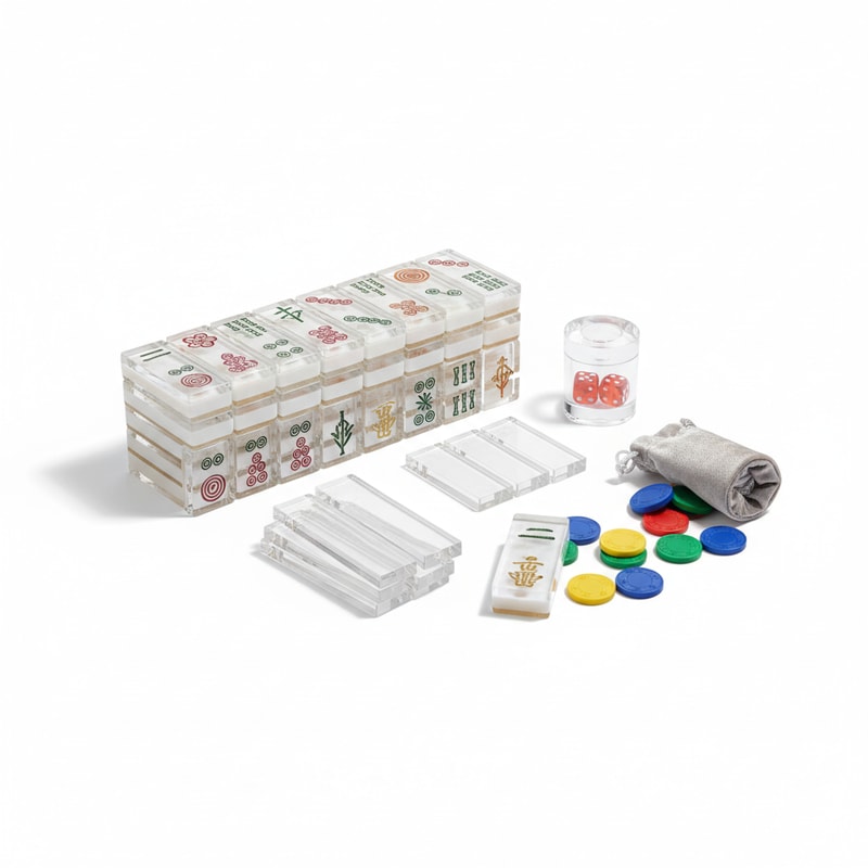 Premium Acrylic Mahjong Set Scratch-Resistant Tiles Complete Accessories