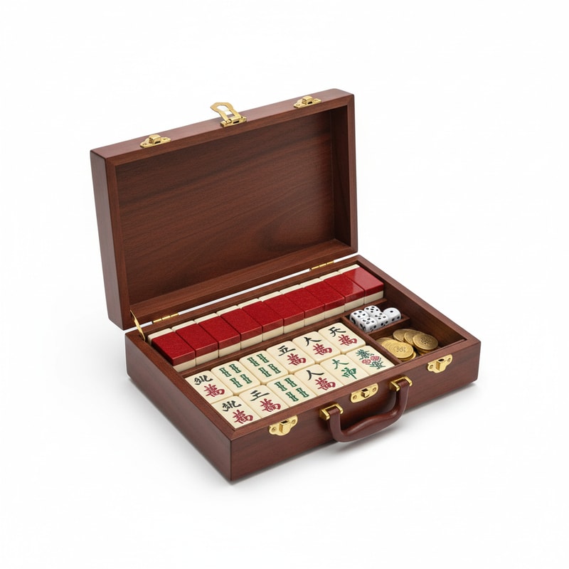 Vintage-Inspired Mahjong Game Set with Classic Red Backed Tiles