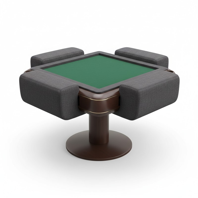 Round Mahjong Table with Padded Edges Comfortable Armrests