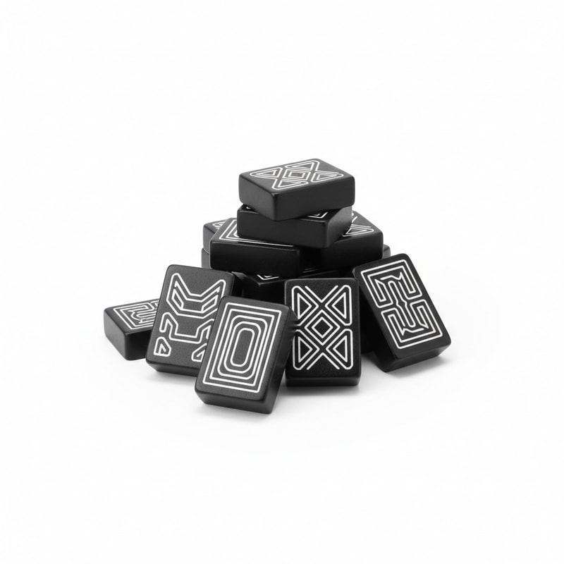 Black Mahjong Tiles with White Engraving Set of 144 Modern Design