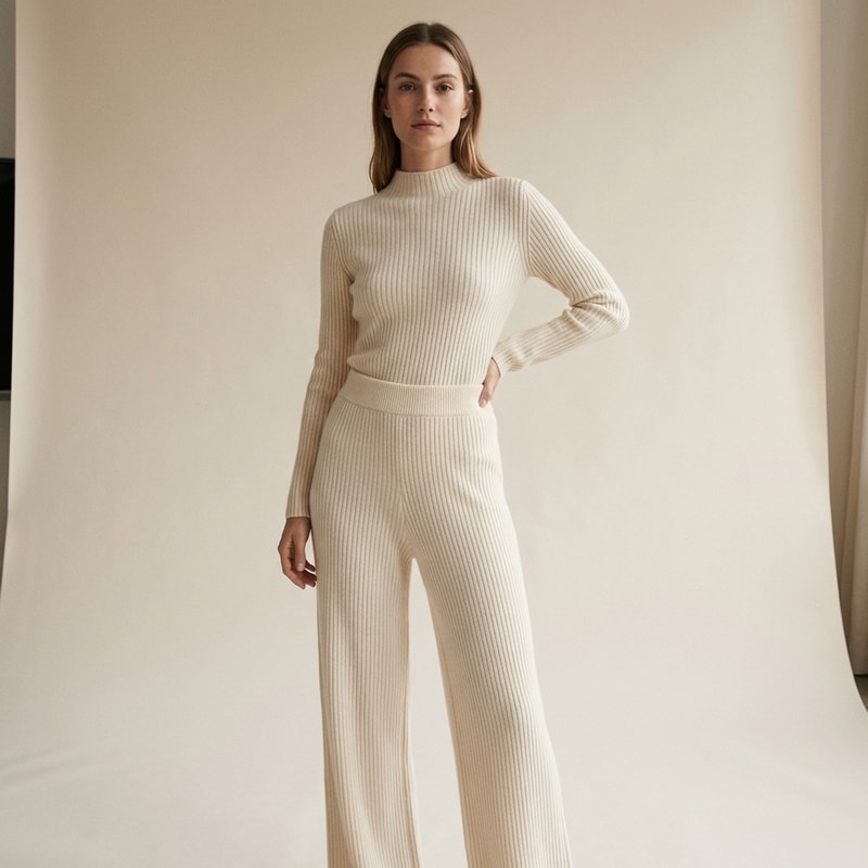 Ribbed Knit Top and Pants Set