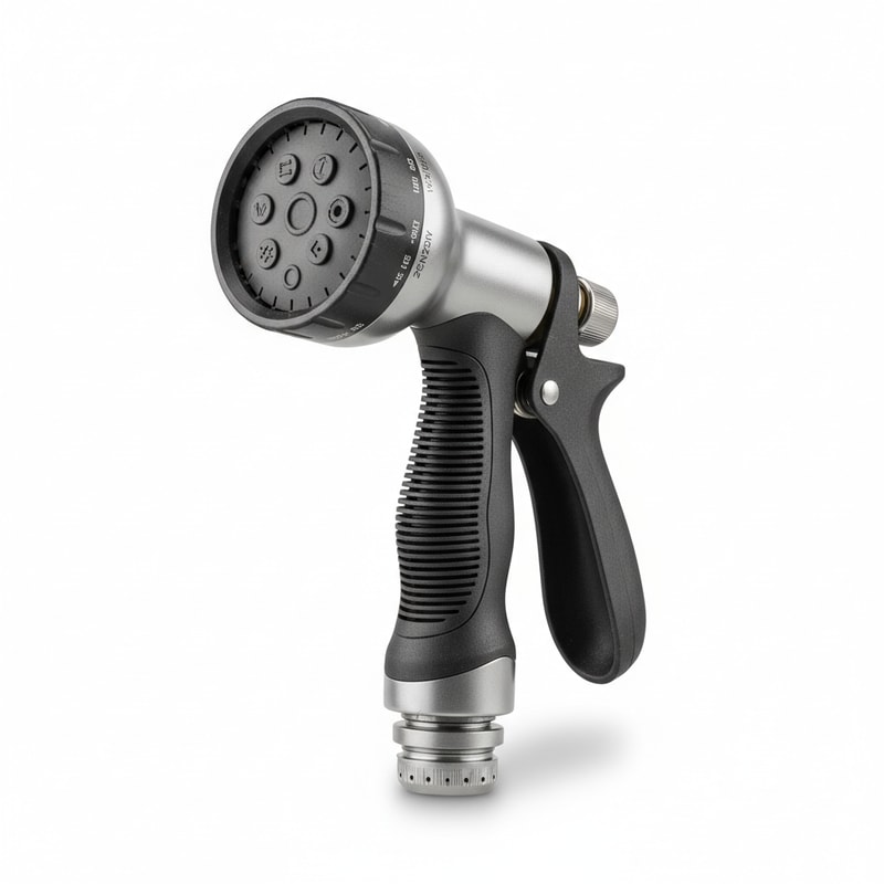 Garden Hose Nozzle with Adjustable Spray Patterns and Grip