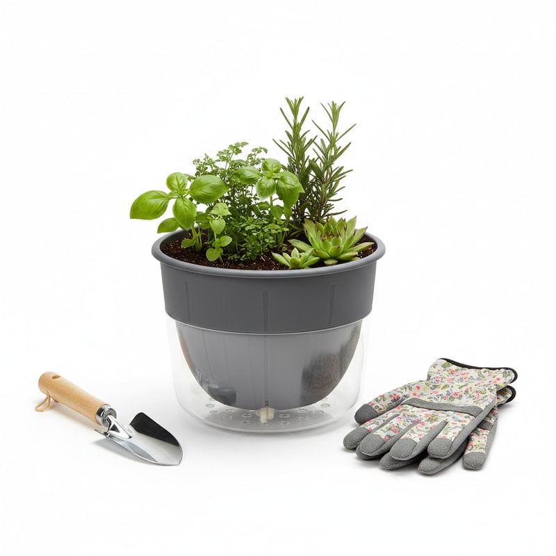 Self-Watering Plastic Planter Pot for Indoor Herbs and Succulents