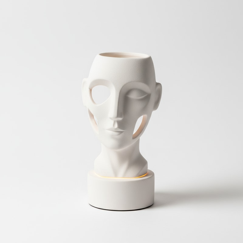 Abstract Human Face Ceramic Bust Elegant Desk Sculpture