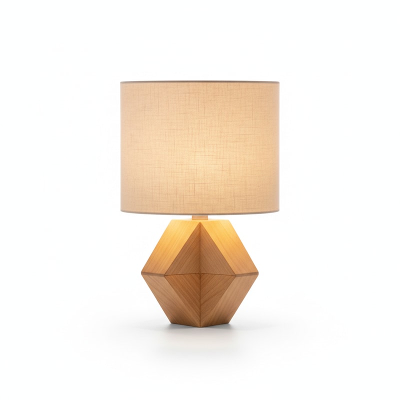 Modern Geometric Wood and Fabric Table Lamp Soft Diffuser
