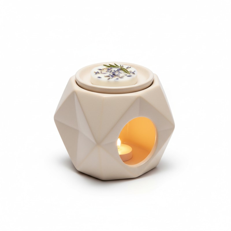 Hand-Poured Botanical Wax Melt Warmer with Geometric Design