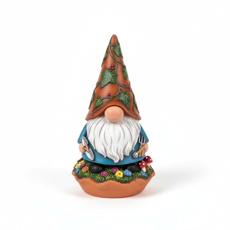 Hand-Painted Terracotta Desk Gnome Ornament Garden Theme