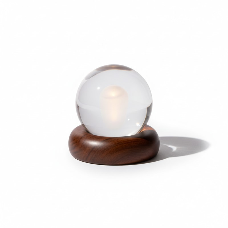 Crystal Sphere Desk Decor with Polished Wooden Stand