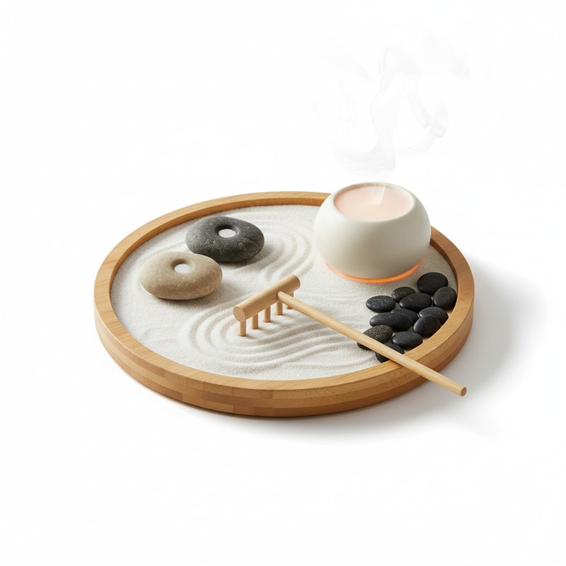 Desktop Mini Zen Garden Kit with Rake and Stones