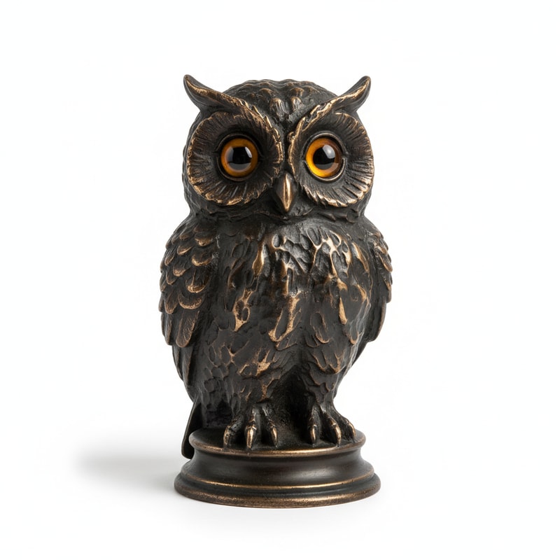 Vintage Style Bronze Owl Figurine Collectible Desk Art