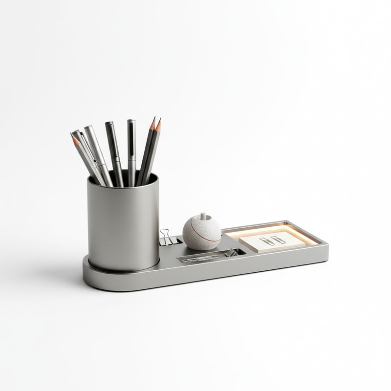 Sleek Metal Pen Holder and Stationery Organizer Tray