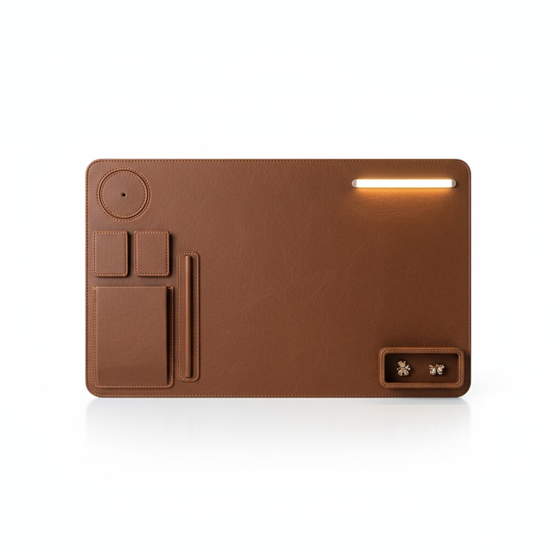 Leatherette Desk Pad with Built-in Organizer Pockets