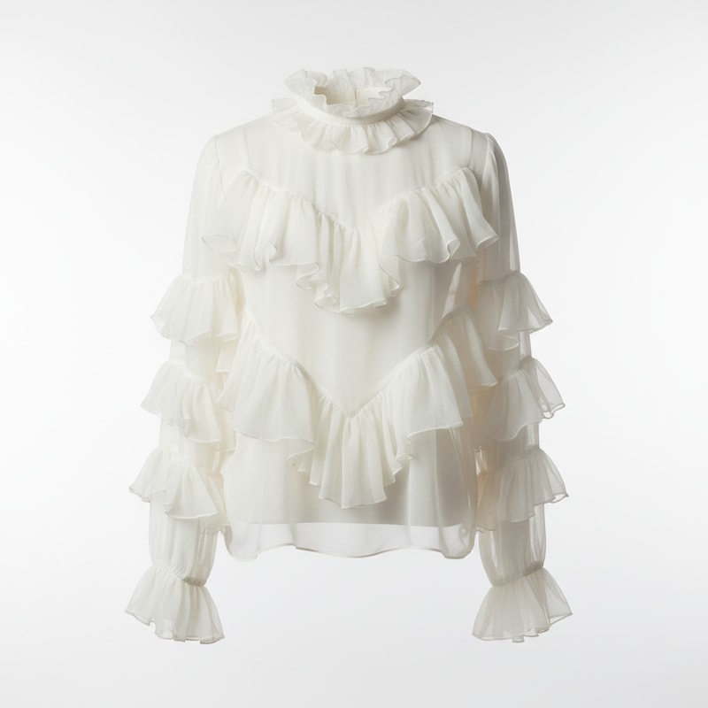 Mes Anges Sheer Chiffon Ruffle Blouse