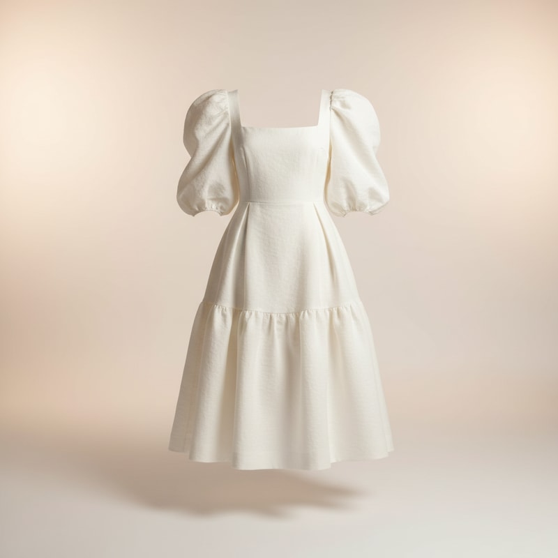 Mes Anges Square Neck Puff Sleeve Dress