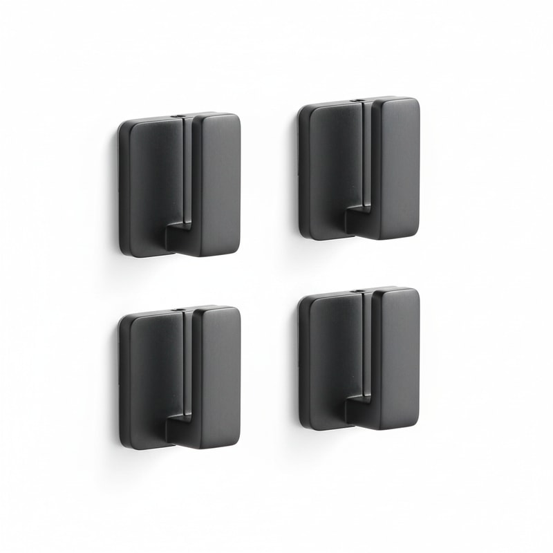 Matte Black Self-Adhesive Wall Hooks - Robe & Towel Hangers 4-Pack