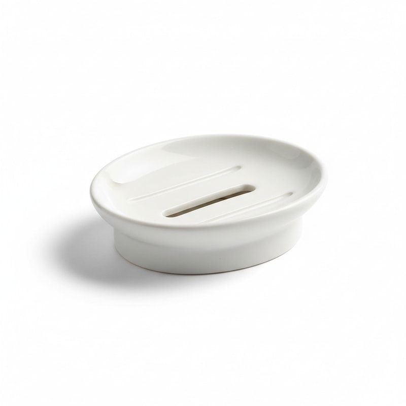 Elegant White Ceramic Self-Draining Bathroom Soap Dish - Oval Shape