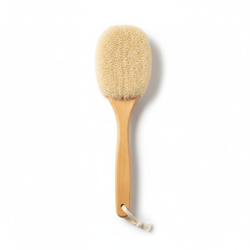 Natural Loofah Back Scrubber with Long Handle - Exfoliating Bath Tool