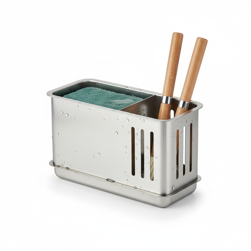 Stainless Steel Sink Caddy Organizer - Sponge & Brush Holder Rust-Resistant