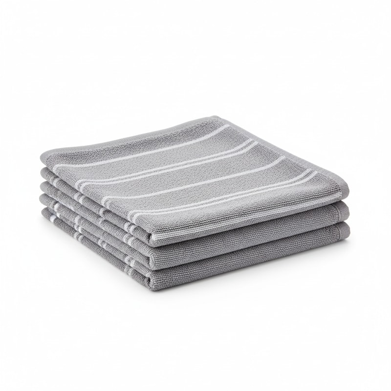 Super Absorbent Microfiber Dish Drying Towel Set - Lint-Free Grey Stripes 3-Pack