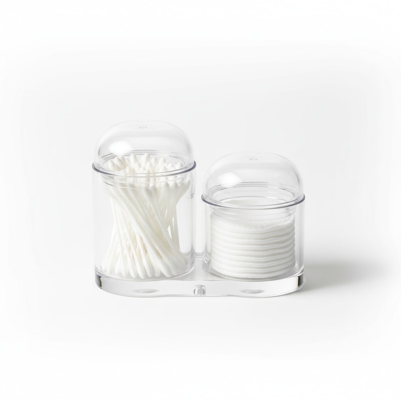 Clear Acrylic Cotton Swab & Pad Holder - Dustproof Lid Countertop Organizer