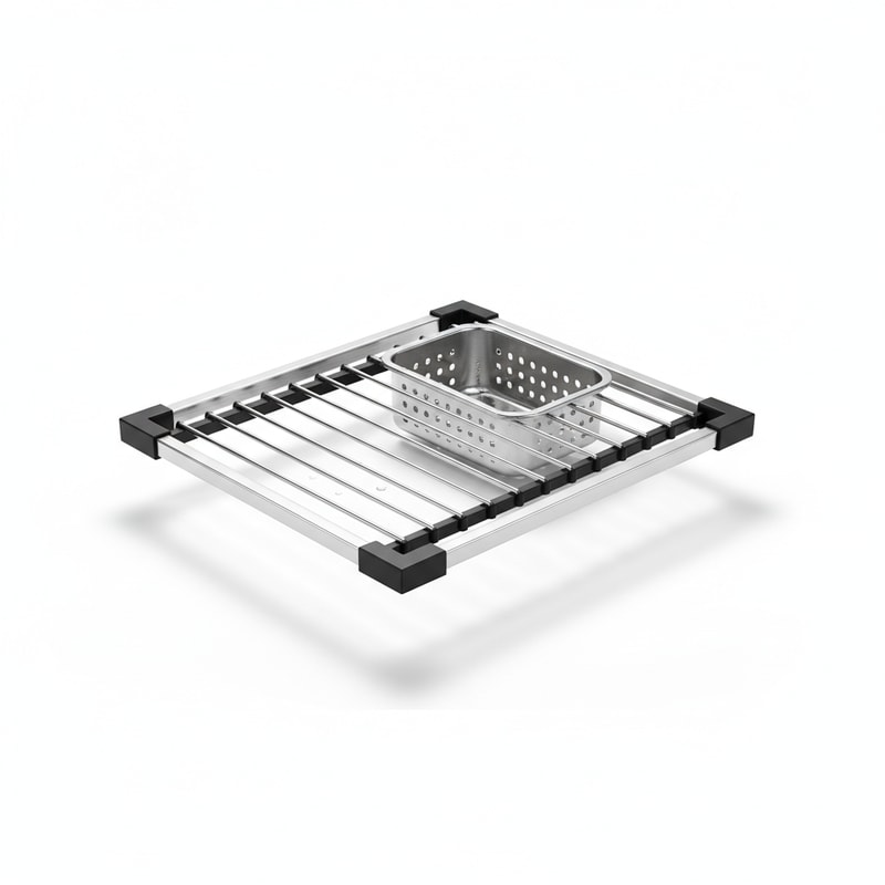 Adjustable Stainless Steel Over-Sink Dish Rack - Compact Fruit Drainer