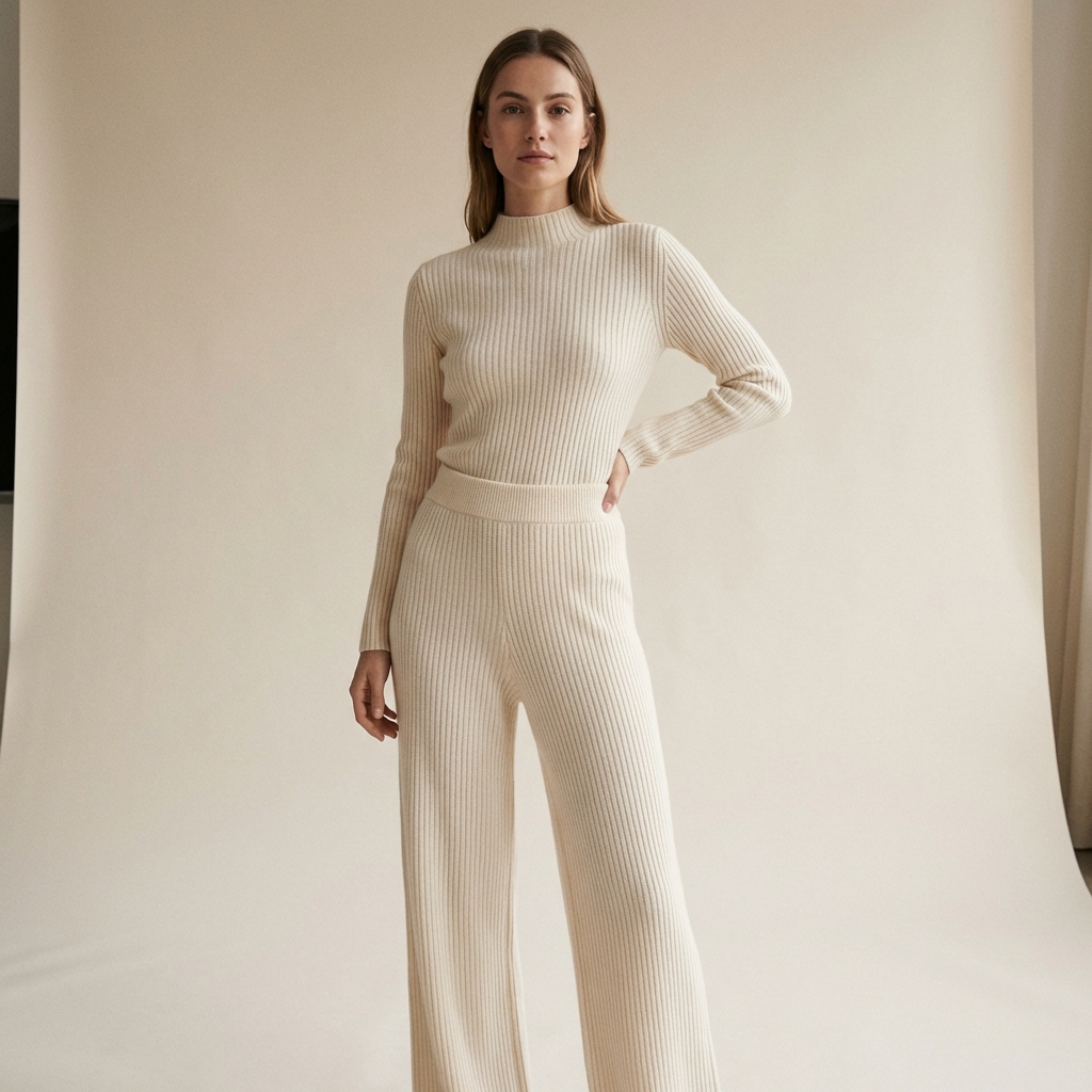 Ribbed Knit Top and Pants Set